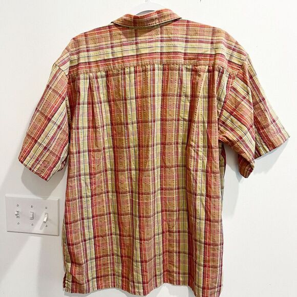 Patagonia Mens Orange Shirt L/XL Button Up Plaid Flannel Collared Short Sleeve - Picture 2 of 11